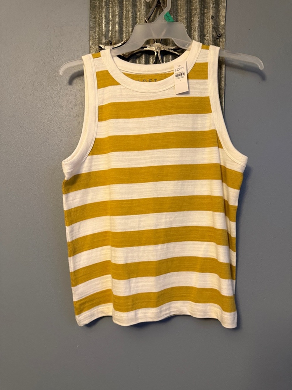 LOFT Sleeveless Striped Tank in Mustard and White